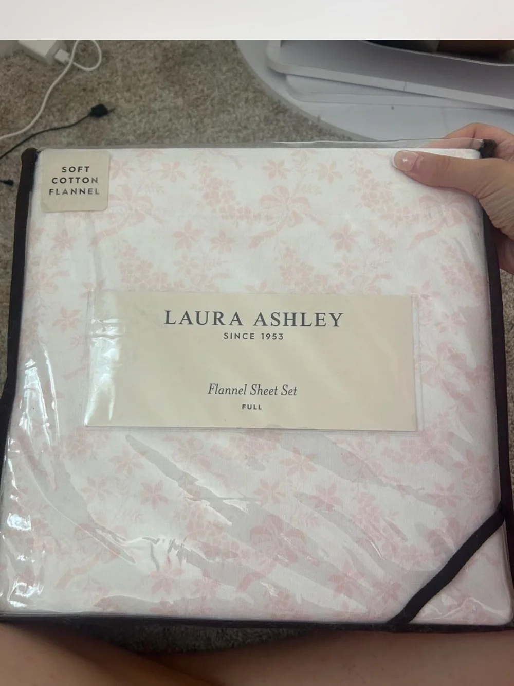 Laura Ashley Pink and White Floral Cotton Flannel Sheet Set